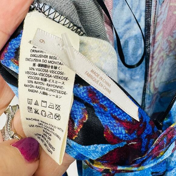 Free People Floral Wrap Jumpsuit Cabbage Rose Blue Boho Chic Size 6 - Picture 9 of 9